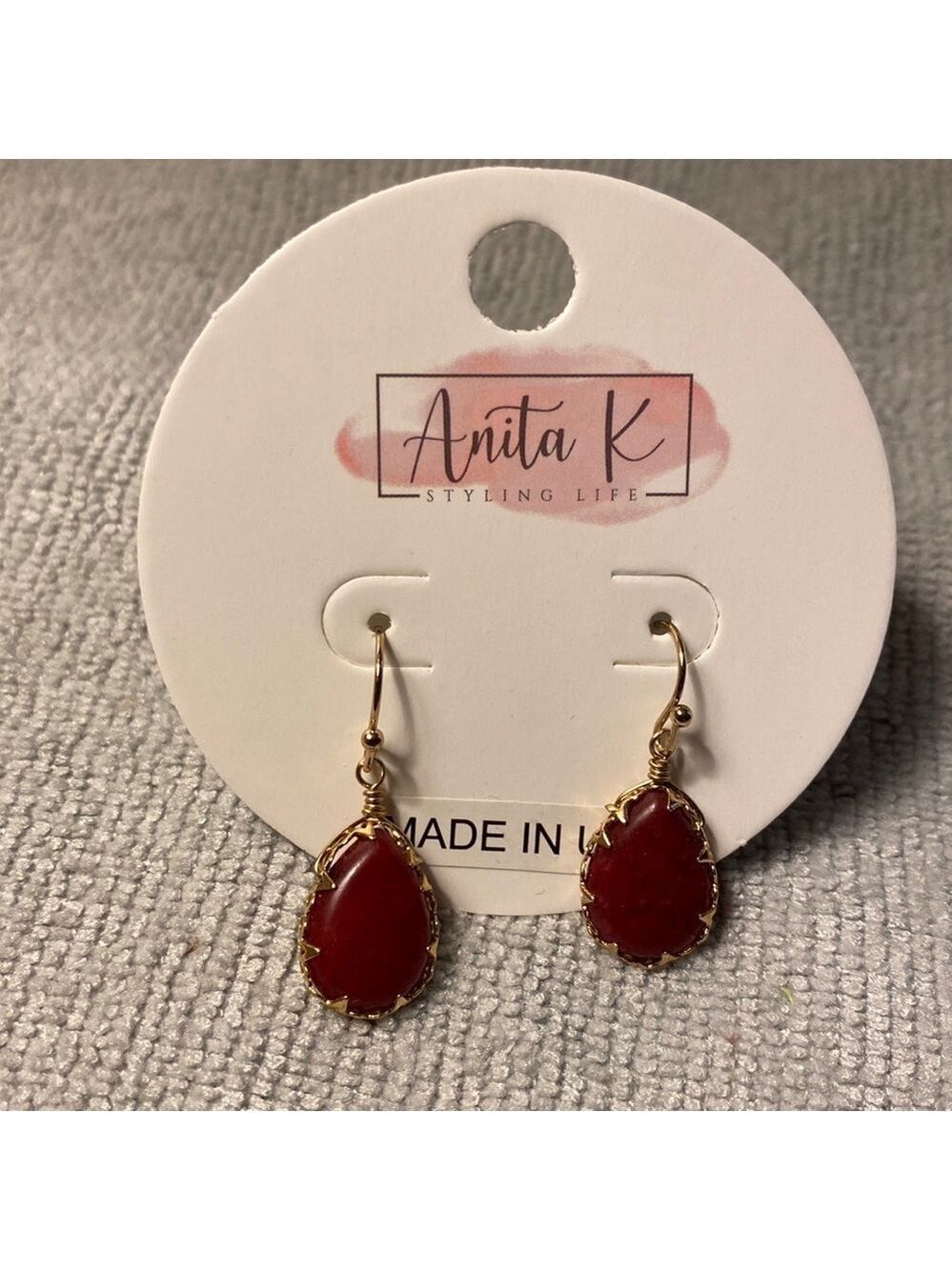 💫$10 add on. Ruby Red Drop Stone Delicate Earrings.